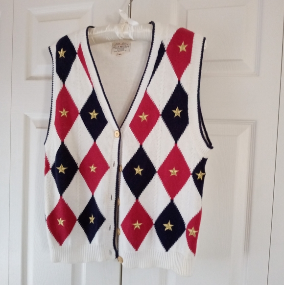 Susan Bristol Sweaters - Vintage Susan Bristol Patriotic Cotton-Blend Sweater Vest, Size M